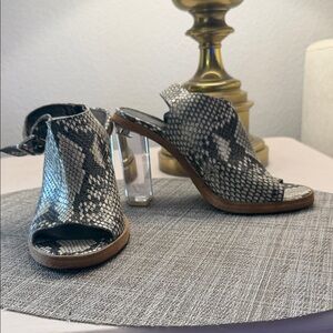 AGL Snakeskin Heels with Clear Block Heel
